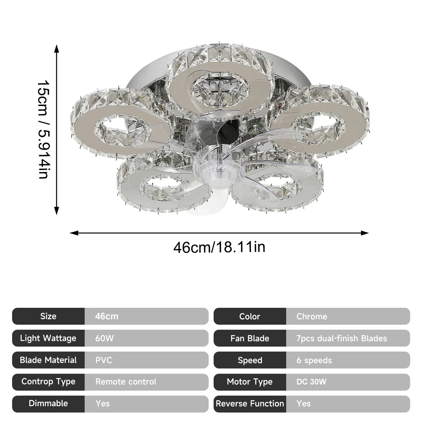 DecorBites™ Crystal Luxury Ceiling Fan with LED Lamp Chandelier Smart Home Decor Fixtures