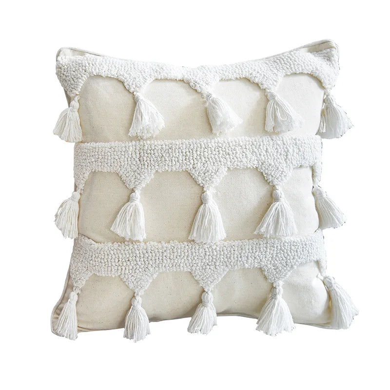 DecorBites™ Ethnic Tufted Cushion Case, Pure White Handmade Throw Pillow Cover
