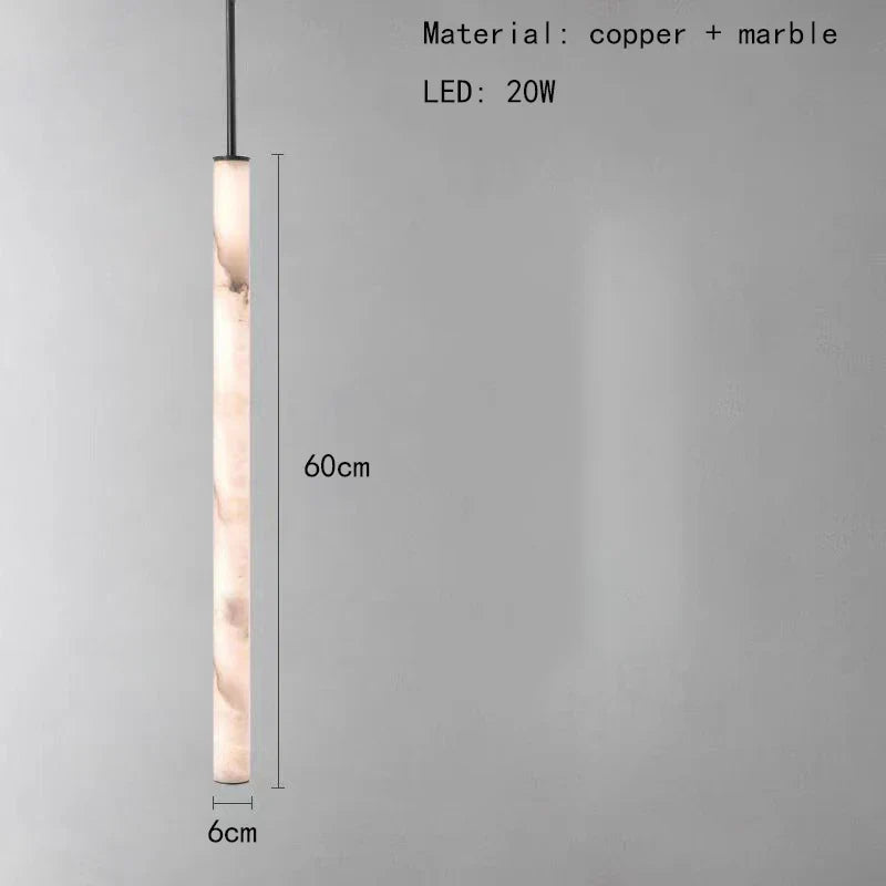 Cylindrical Marble Pendant Light in Black Brass