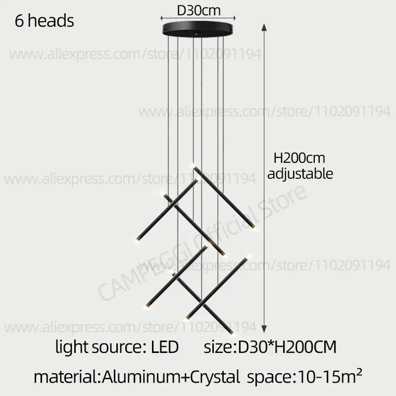 DecorBites™ LED Staircase Pendant Chandelier, Modern Nordic Restaurant Hanging Light