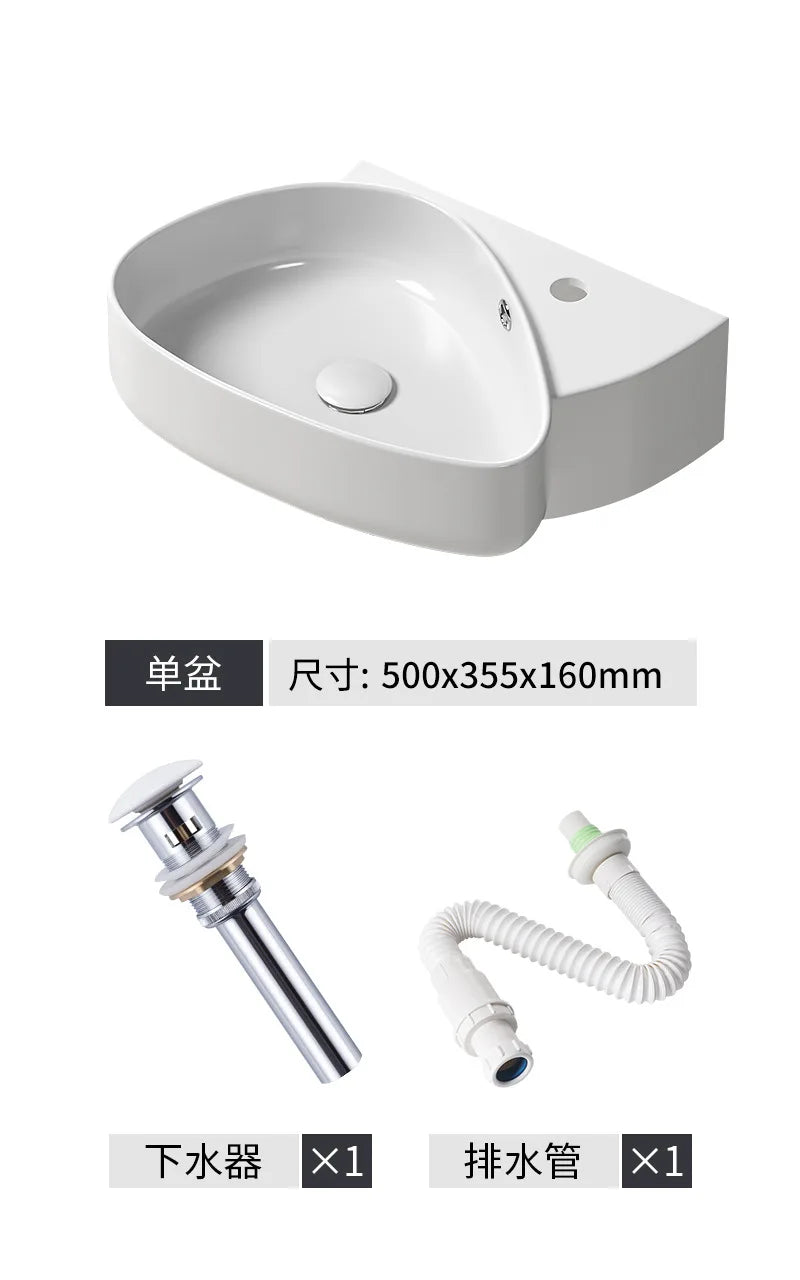 DecorBites™ Ceramic Wall Mounted Wash Basin White 500x355x160mm