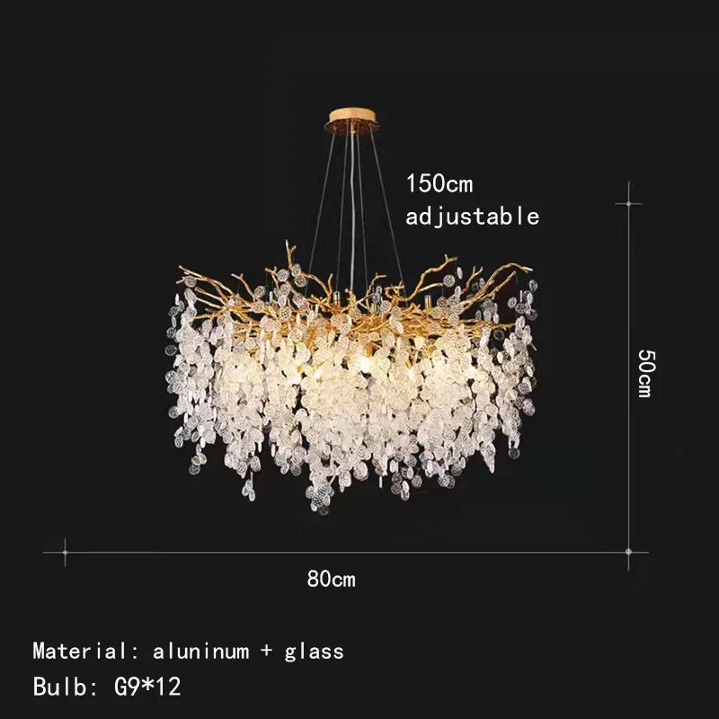 DecorBites™ Gold Aluminium Crystal Chandelier for Elegant Dining Room Lighting