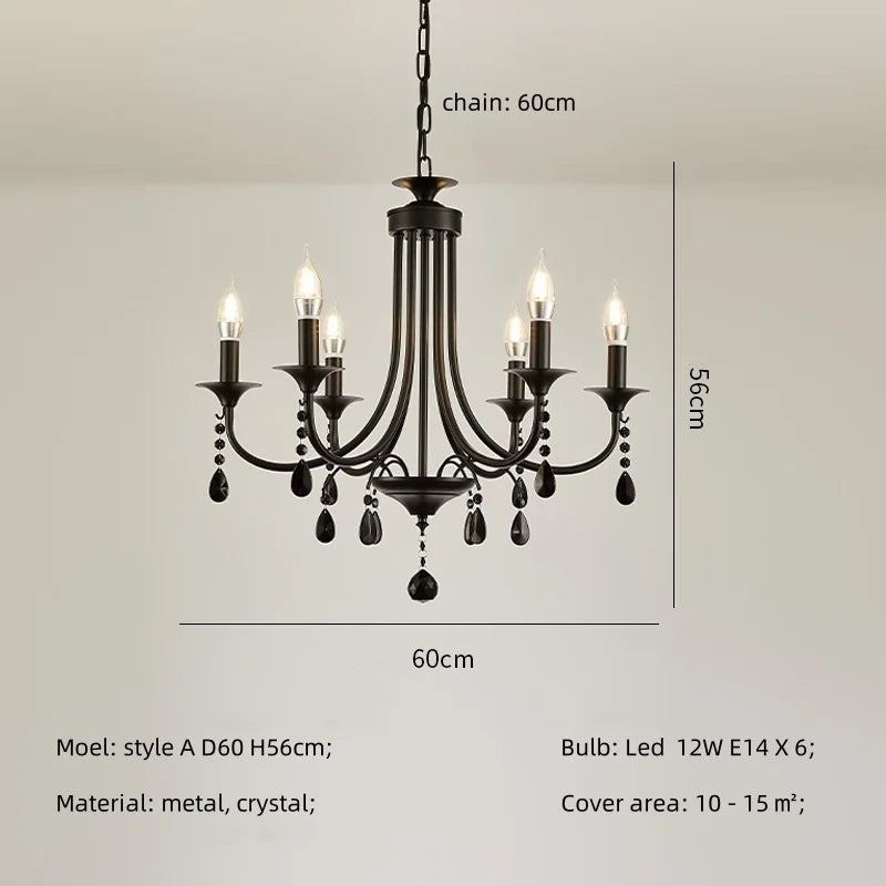 DecorBites™ Black Metal Crystal Chandelier: Artistic LED Lighting for Home Decor
