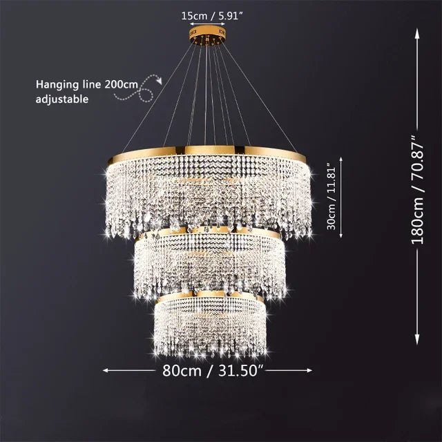 DecorBites™ Crystal Chandelier Luxury Pendant Light for Living Dining Room LED Fixture