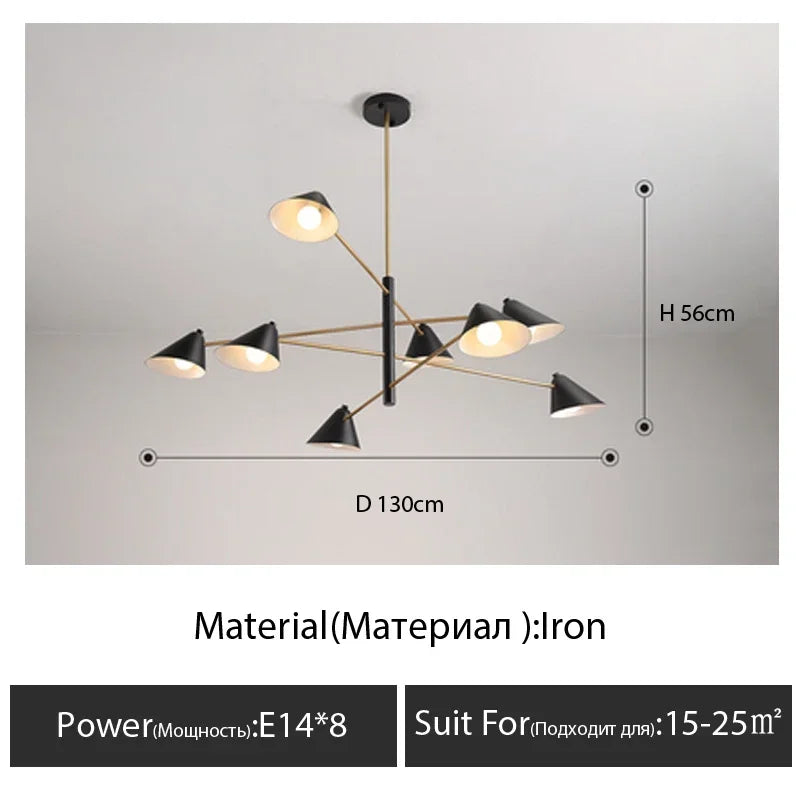 Lámpara de araña DecorBites™ con pantalla cónica: Diseño nórdico minimalista para salas de estar y comedores.