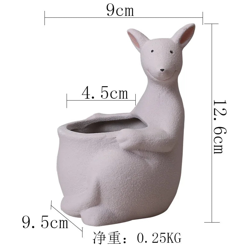 DecorBites™ Kangaroo Cartoon Ceramic Flower Pot Vase for Cactus Succulents and Plants