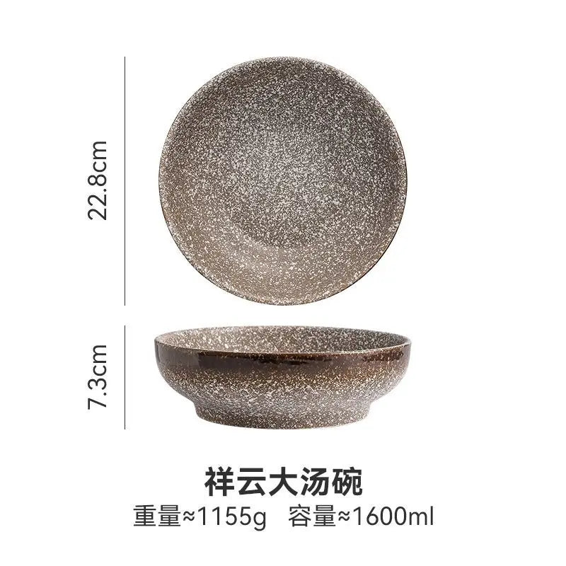 DecorBites™ 9" Retro Ceramic Ramen Noodle Bowl - Japanese Style Soup Bowl for Pickled Cabbage Fish