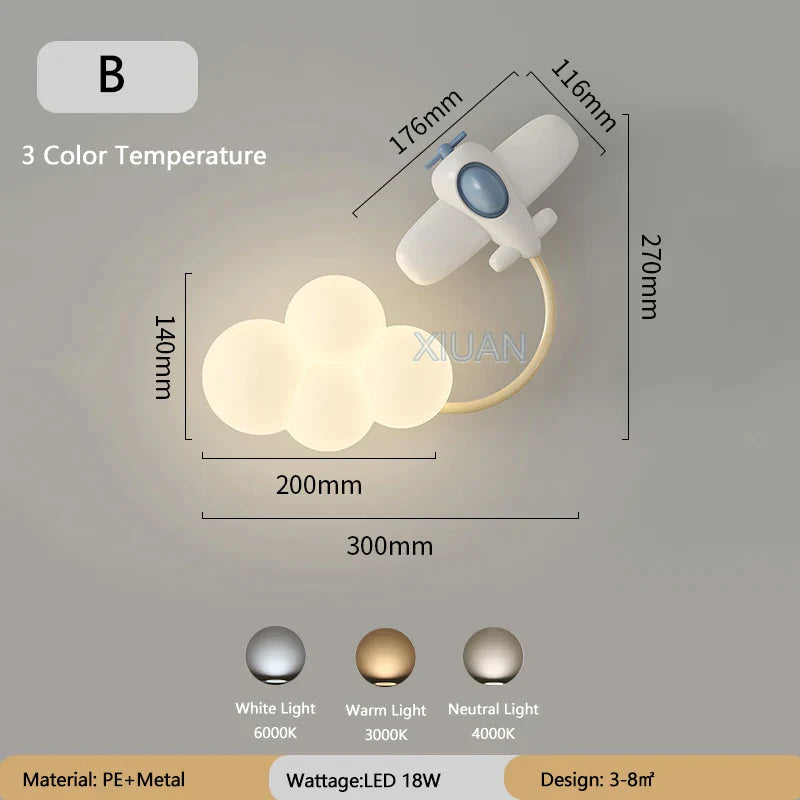 ديكوربايتس™ مصباح حائط للأطفال على شكل طائرة ورقية بألوان قوس قزح