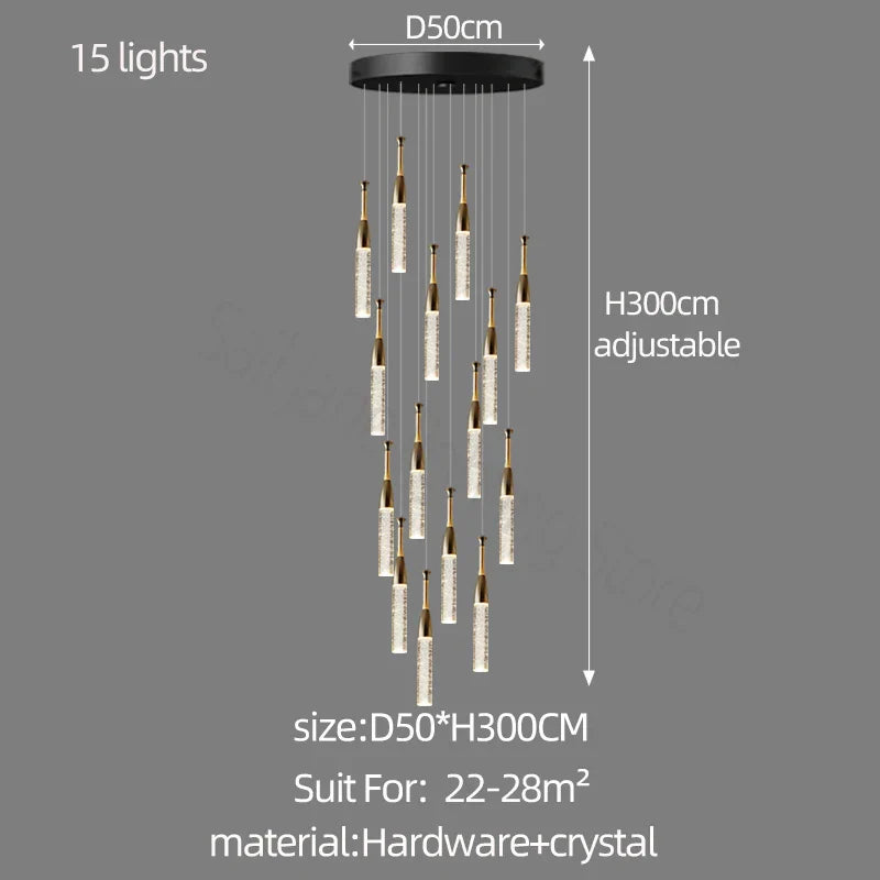 DecorBites™ Crystal Chandelier: Modern Luxury Spiral Staircase Living Room & Bedroom Lighting
