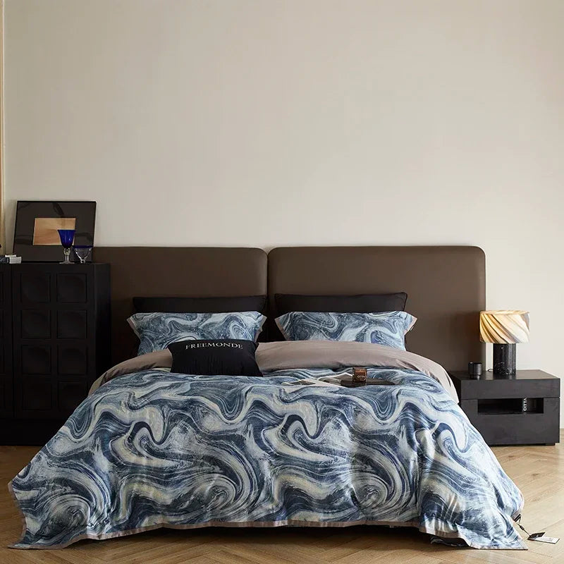 طقم أغطية سرير DecorBites™ مطبوع من القطن المصري 100 قطعة مع ملاءة وغطاء لحاف وغطاء وسادة