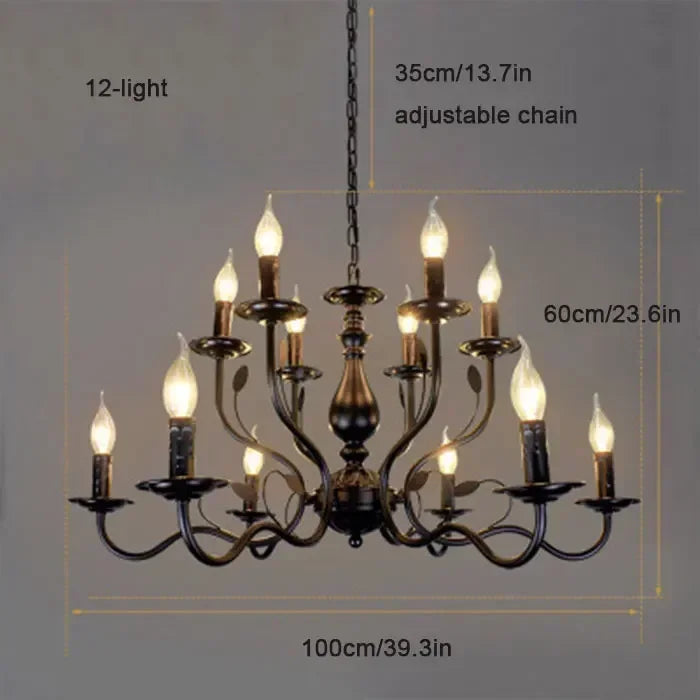 Decorbites™ Candelabro de Vela Francés de Hierro Negro Industrial Vintage de Estilo Granja Iluminación