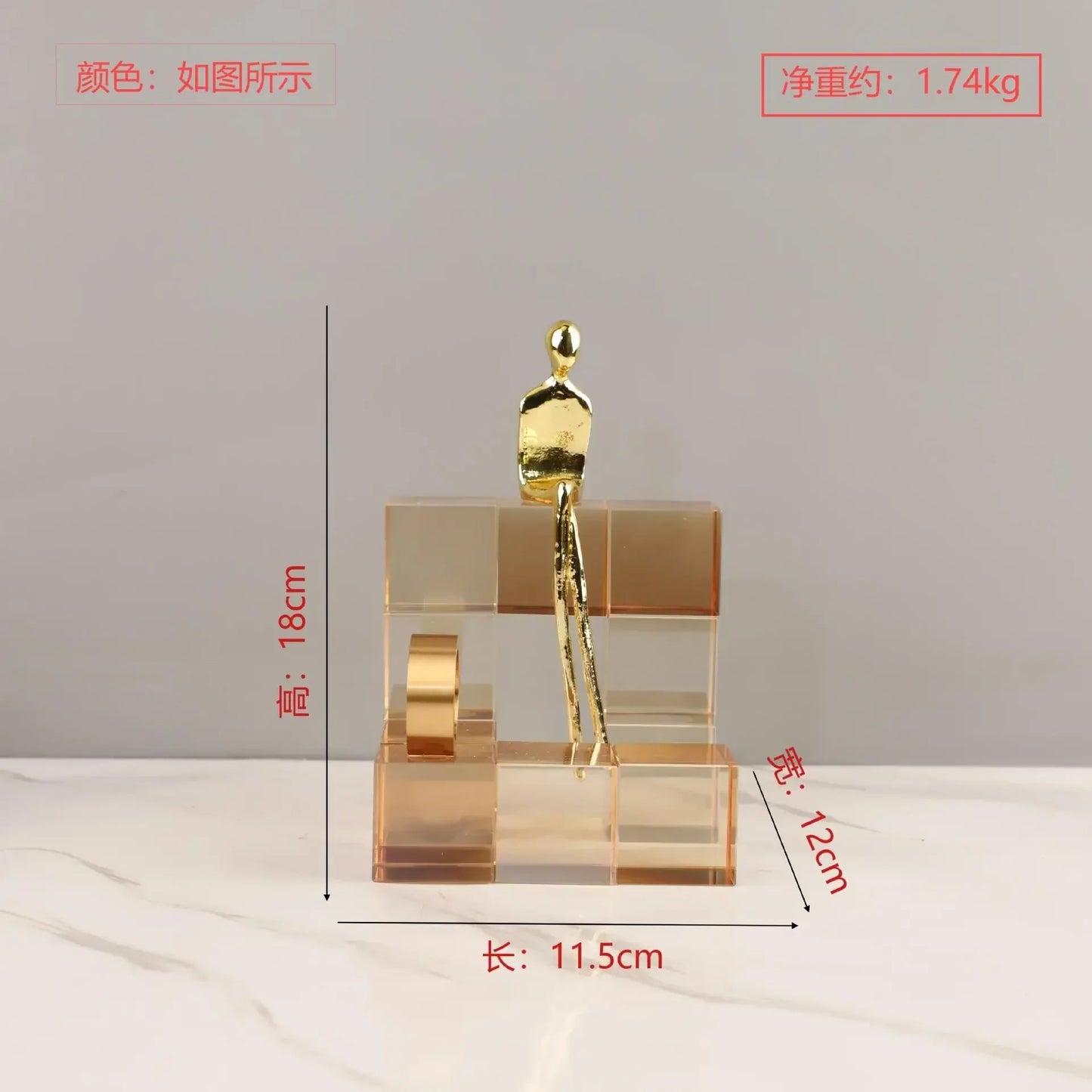 ديكوربايتس™ - زينة درج هندسية من الكريستال، منحوتة معدنية ذهبية