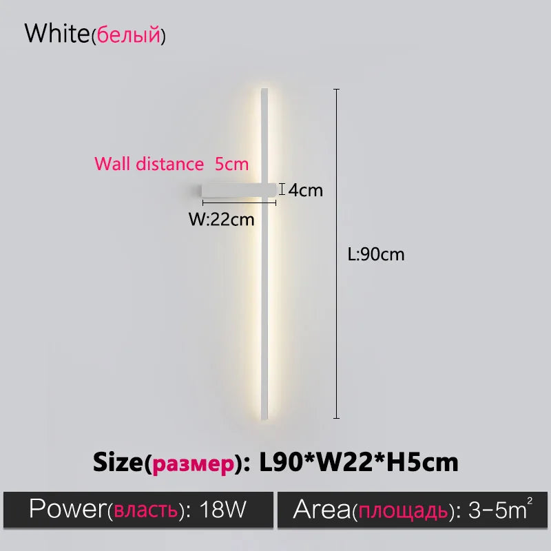 مصباح حائط طويل أسود من DecorBites™ - مصباح حائطي عصري بسيط لغرفة النوم وغرفة المعيشة والتلفزيون