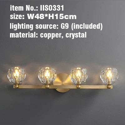 Lámparas de tocador DecorBites™ de cobre macizo dorado con cristales para baño y dormitorio