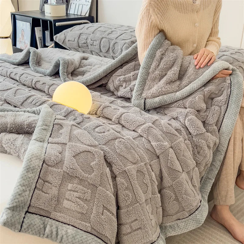 Manta de siesta DecorBites™ Cozy Jacquard Taffeta & Flanel - Edredón cálido y grueso para dormitorio