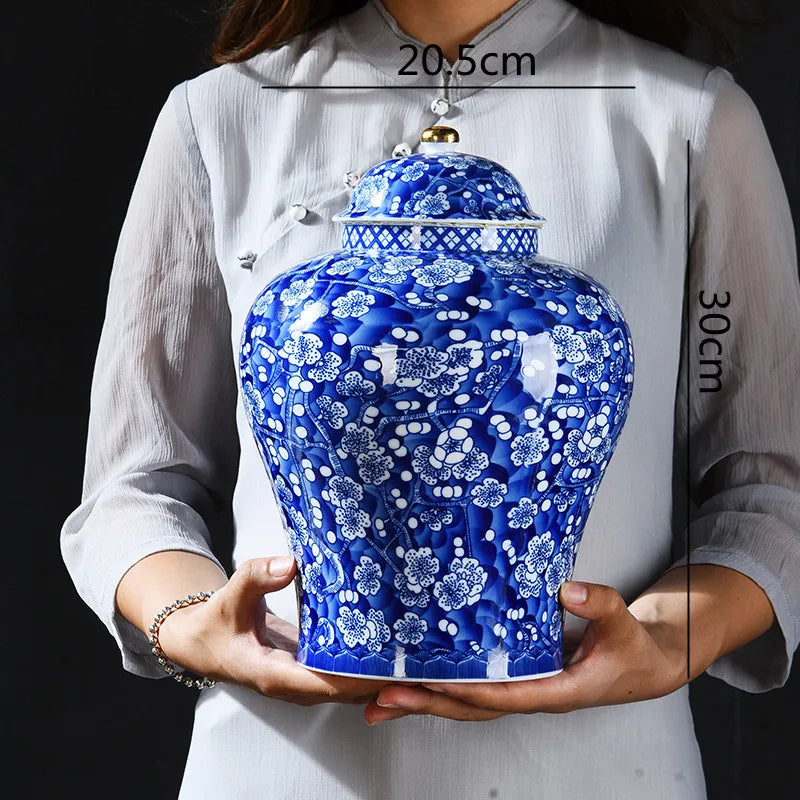 DecorBites™ Blue White Porcelain General Jar Tea Pot Sealed Storage Tank Home Decor