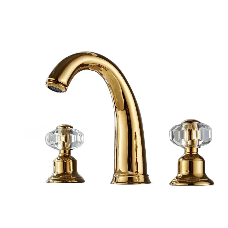 DecorBites™ Crystal Handle Gold Basin Faucet, Widespread Sink Tap, Hot/Cold Mixer