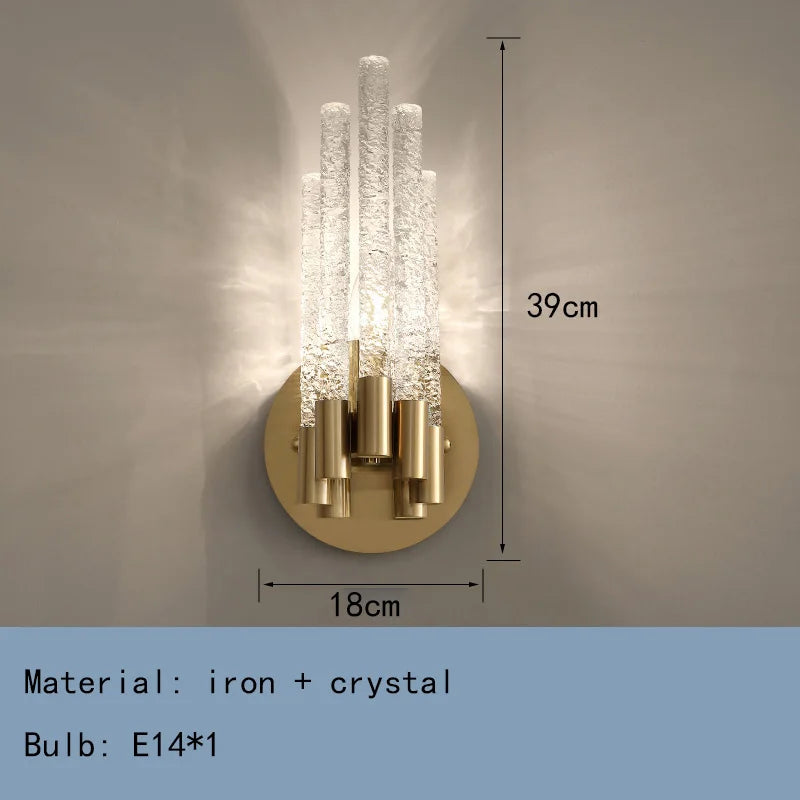 DecorBites™ Gold Metal Glass Wall Sconce, Elegant E14 Bulb Foyer Bedroom Dining Room Lamp