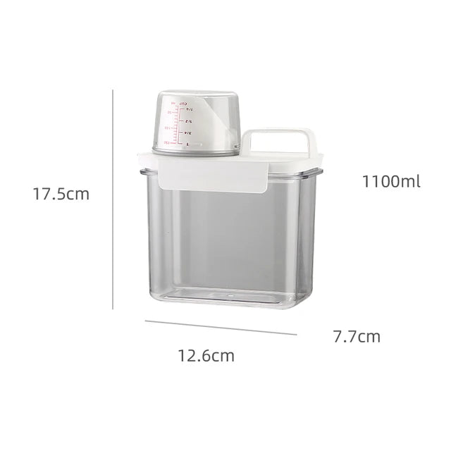 DecorBites™ Laundry Powder Dispenser Container with Measuring Cup - Transparent Storage Jar