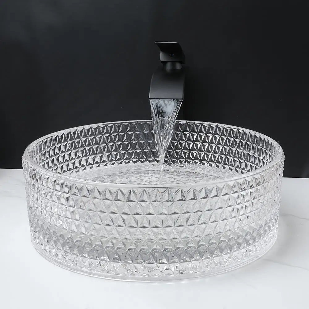 DecorBites™ Diamond Glass Basin Set with Matte Black Faucet and Pop-up Drain Mixer Tap