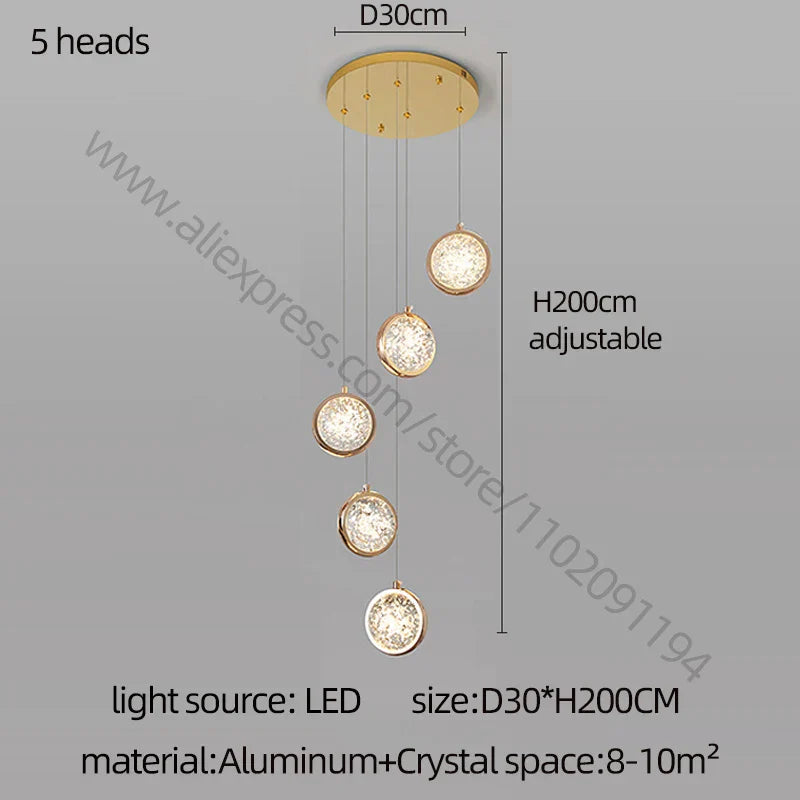 Lámpara de araña de bola de cristal DecorBites™: Lámpara colgante moderna para lofts y escaleras, ideal para el hogar, hoteles y centros comerciales.