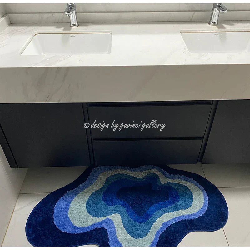 DecorBites™ Cloudy Blues Wavy Retro Rug 80x120, Super Soft & Non-Slip Hand Tufted Carpet