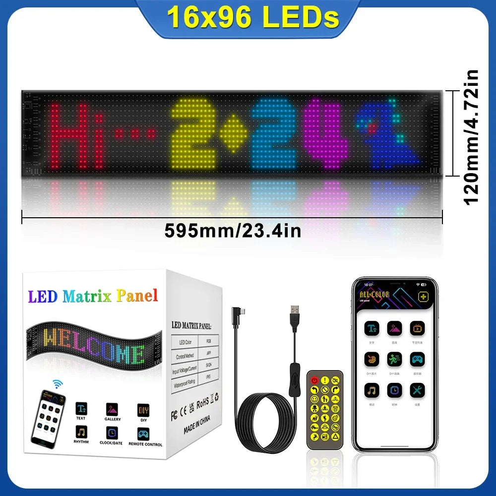 DecorBites™ LED Matrix Panel: Bluetooth Programmable Logo Display for Car Windows