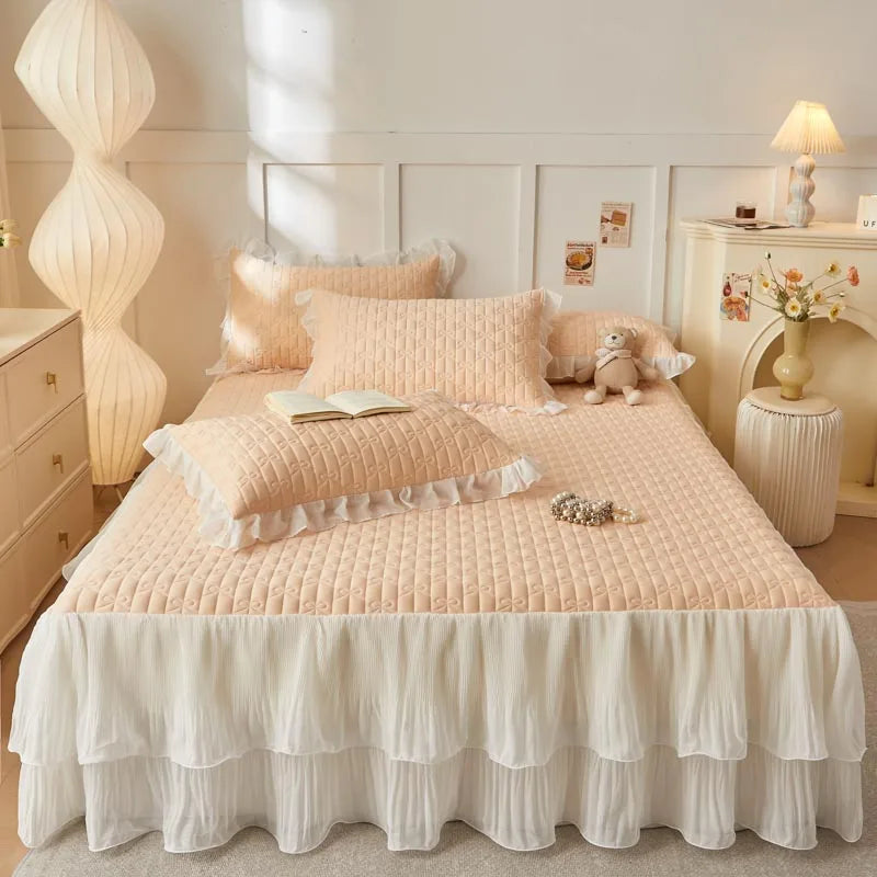 DecorBites™ Lace Ruffles Cooling Bed Skirt Set with Pillowcases