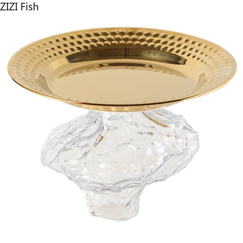 DecorBites™ Glass Fruits Bowl Gold Plated Breakfast Dinner Plates Hotel Restaurant Fruit Plate