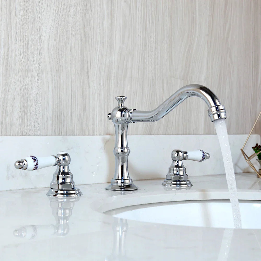 DecorBites™ Dual Handle Basin Faucet in Chrome Solid Brass with Antique Black Finish