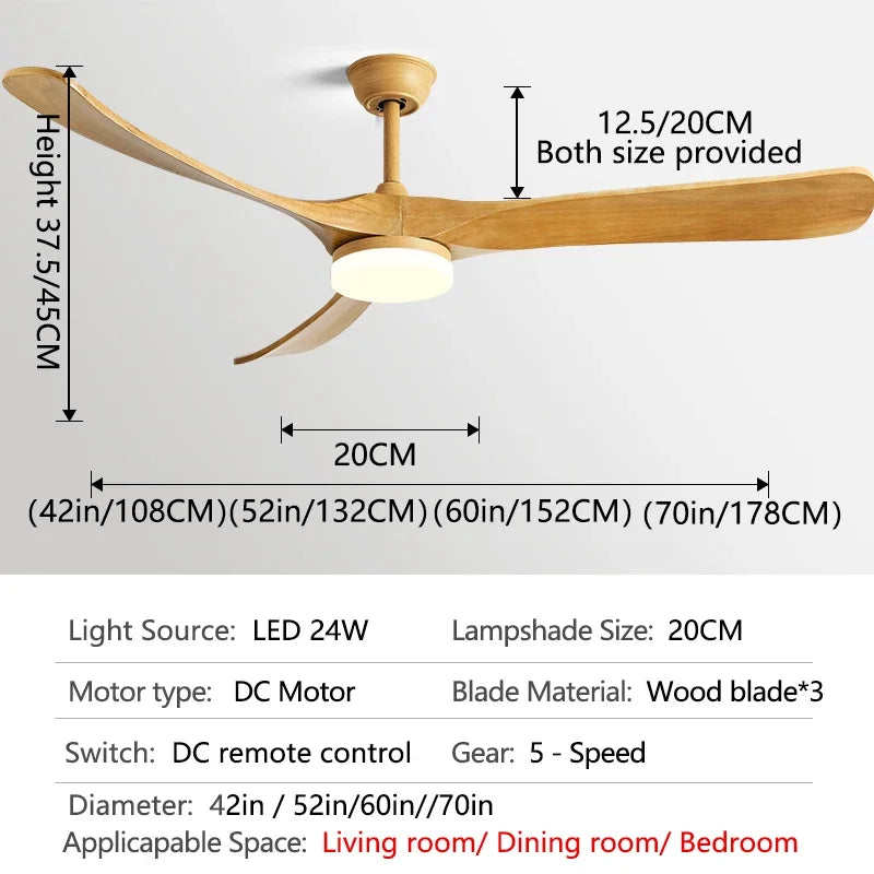 DecorBites™ 70" Luxury Wooden Ceiling Fan with Reversible Motor for Year-Round Comfort