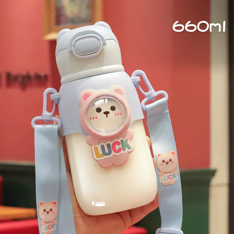 DecorBites™ Kids Cute Cartoon Water Cup with Portable Strap - BPA-Free Student Sippy Cup