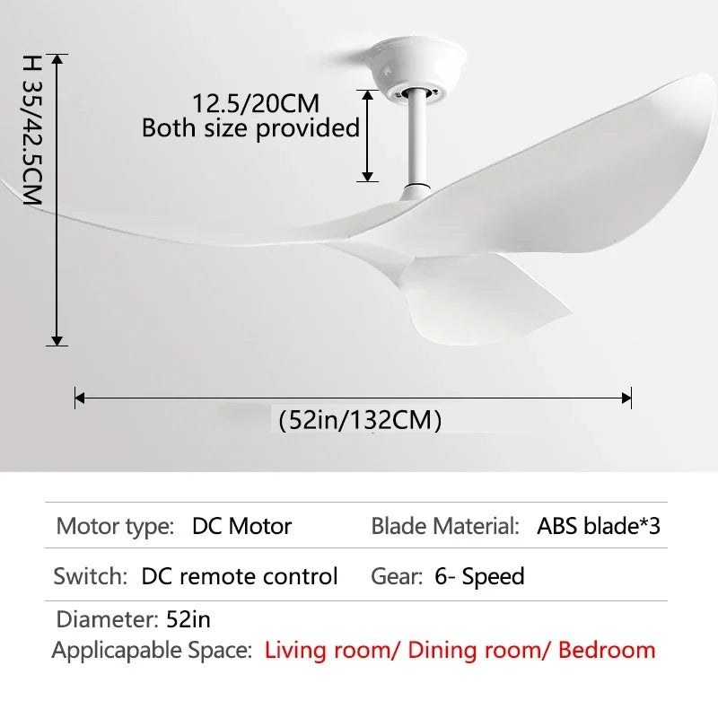 DecorBites™ 52" Modern DC Ceiling Fan with Remote Control for Living Room, Restaurant, Office