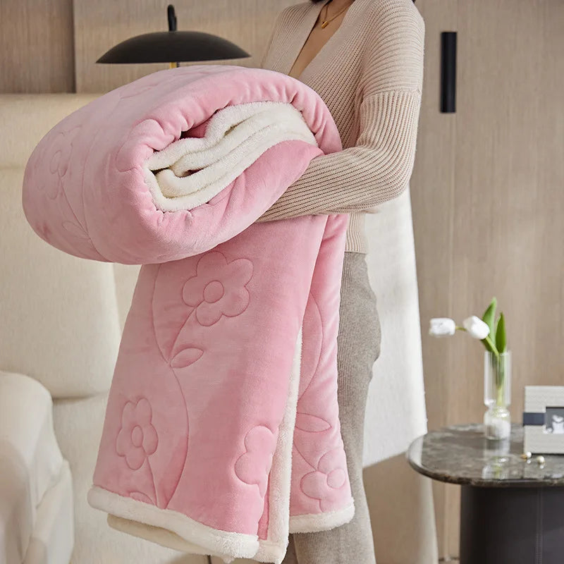 Manta de sofá DecorBites™ de lana de cordero de tres capas, acogedora, para decoración de otoño e invierno