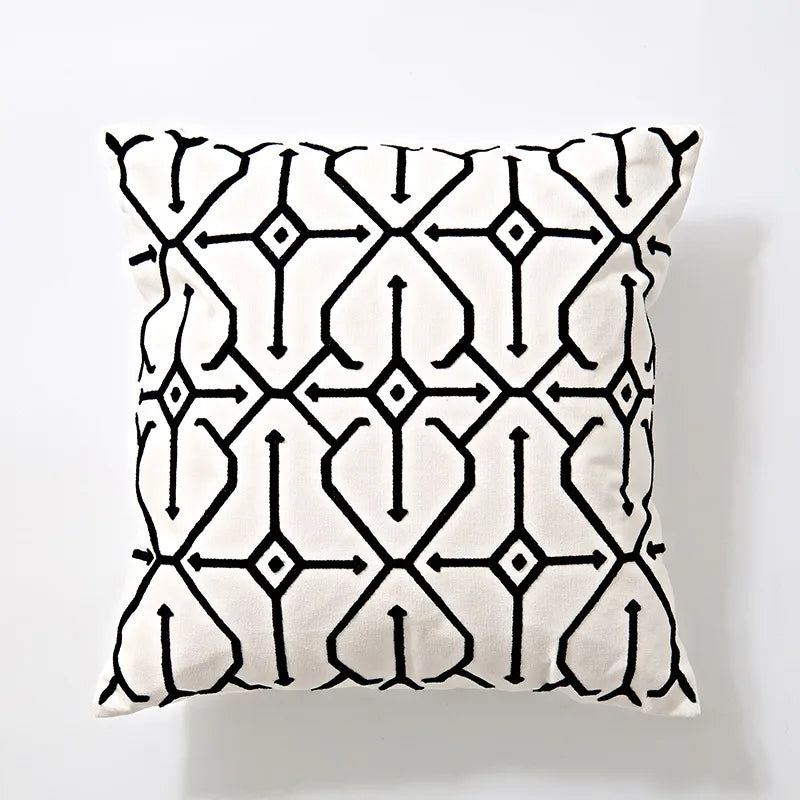 DecorBites™ Geometric Embroidery Cushion Cover 45x45cm Black Grey Soft Cozy for Home Decor