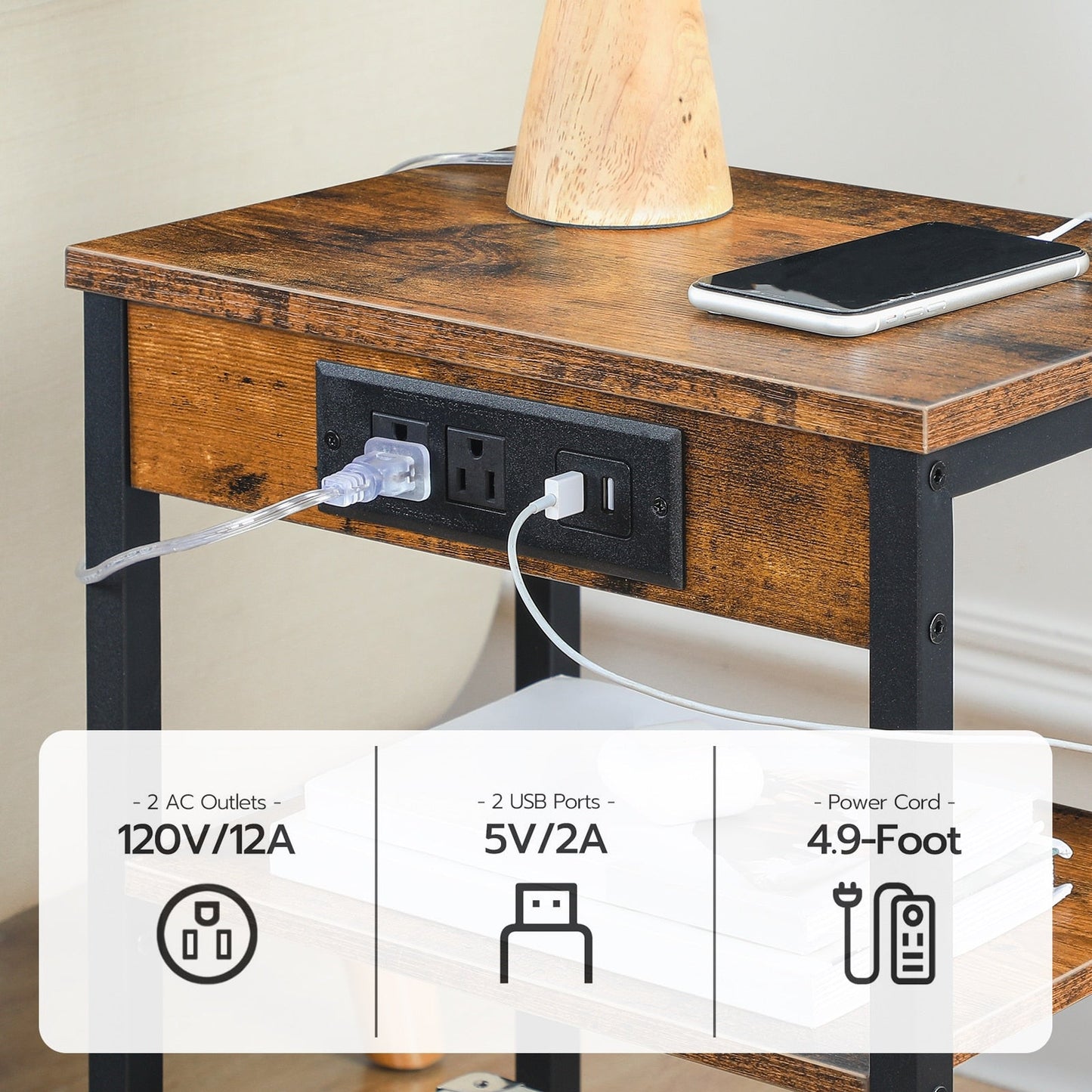 Kristian - Nightstand with Charging Station Small Nightstand