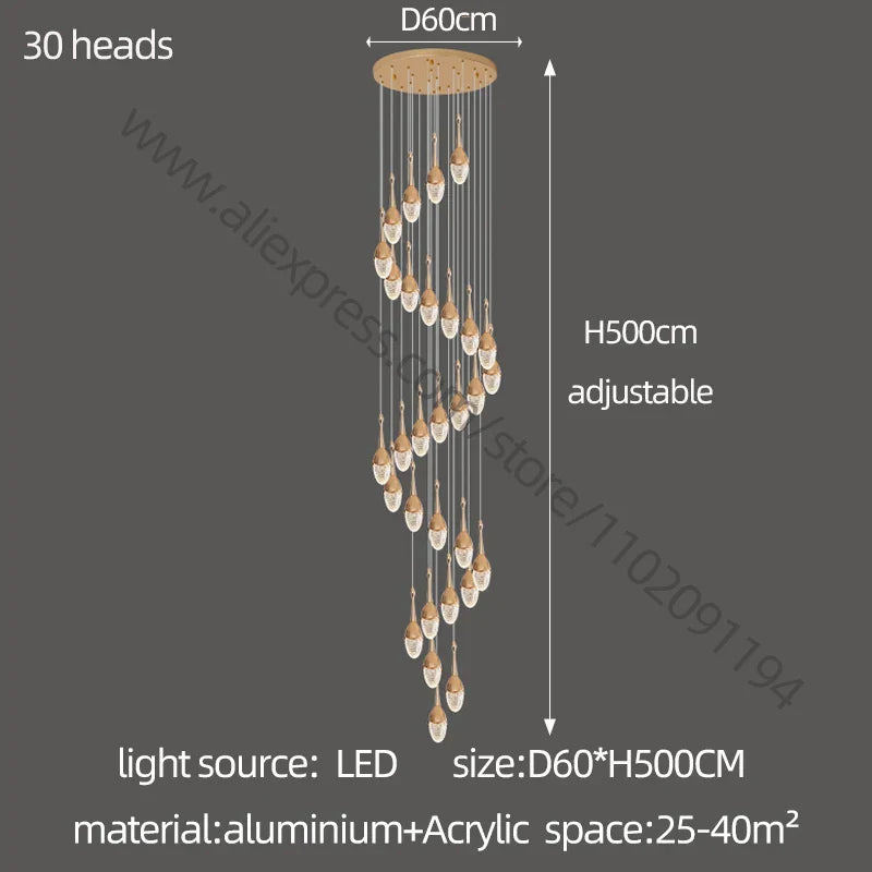 Lámpara de techo LED dorada DecorBites™ para escalera: Elegante lámpara colgante de lujo para sala de estar