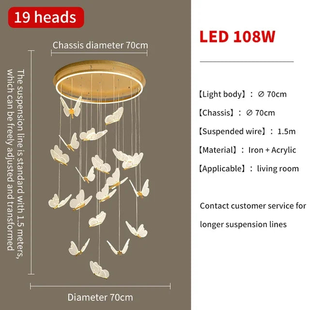DecorBites™ Butterfly Chandelier: Nordic Staircase Pendant Lamp for Living Room Ceiling Light