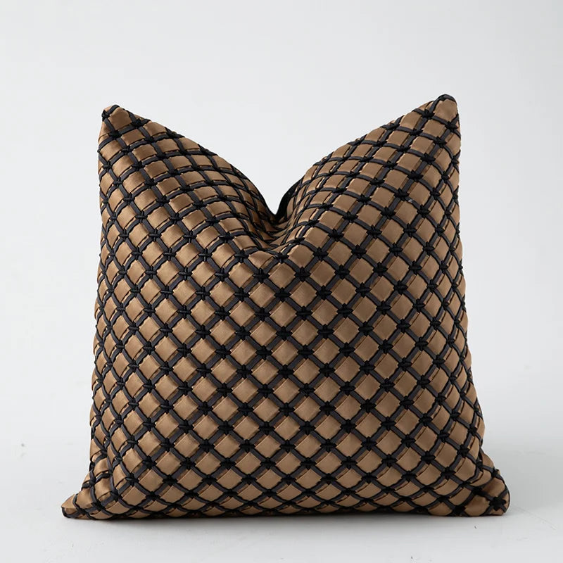 Fundas de cojín decorativas hechas a mano de piel de conejo color marfil y leonado de DecorBites™ - Decoración moderna de lujo