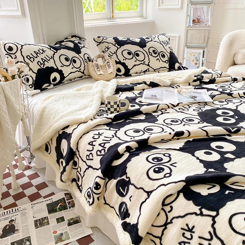 DecorBites™ Cartoon Print Cozy Blanket - Milk Velvet & Cashmere - Winter/Spring Duvet Cover