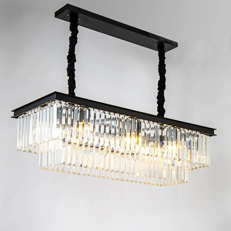 DecorBites™ Gold Black Metal LED Chandelier with K9 Crystal - Retro Square Chain Pendant Lighting