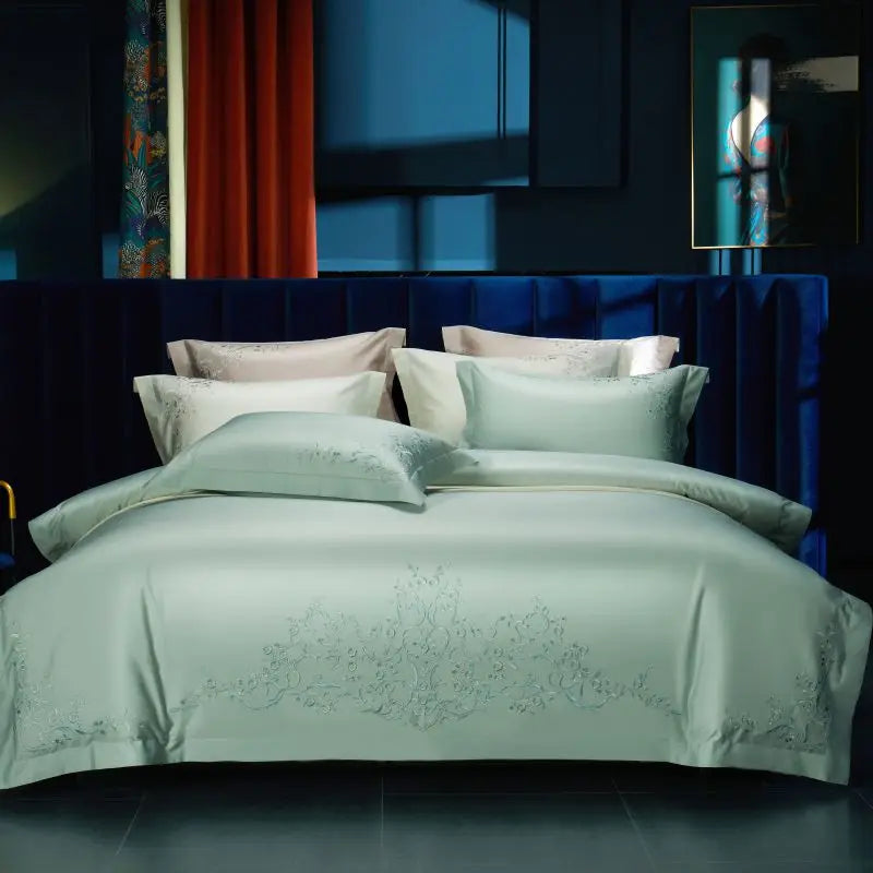 DecorBites™ Elegant Flowers Embroidery 1000TC Egyptian Cotton Bedding Set Home Textiles