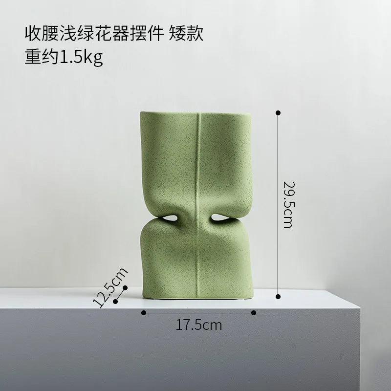 DecorBites™ Green Hollow Ceramic Vase for Home Decor and Flower Arrangements