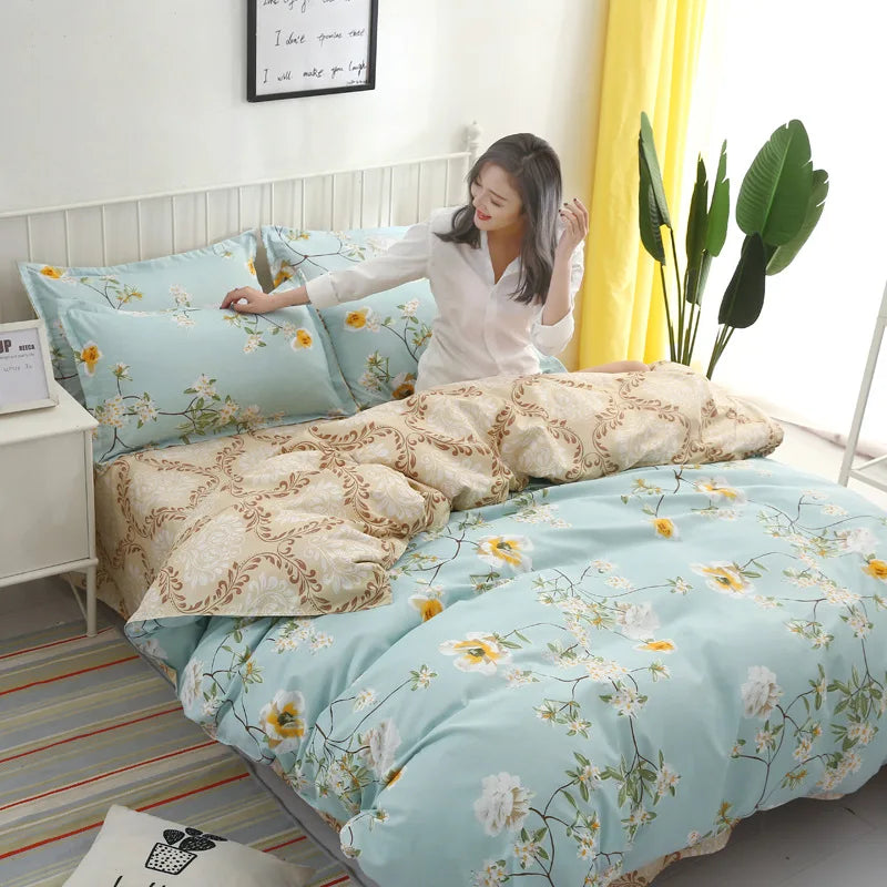 DecorBites™ Cartoon Lattice Floral Geometric Pattern Bedding Set