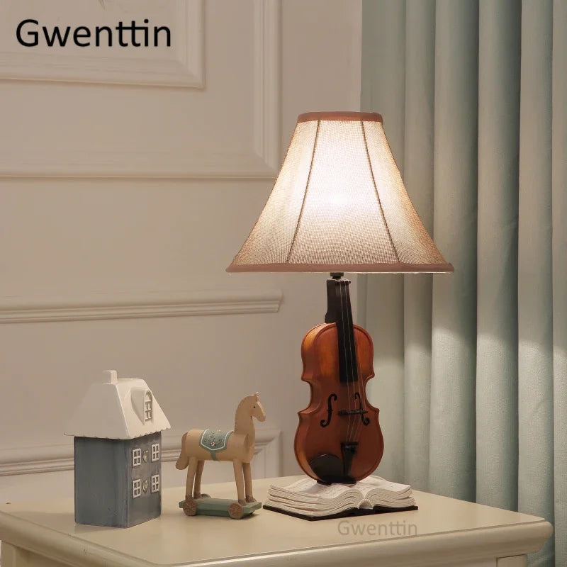 DecorBites™ Kids Violin LED Table Lamp for Bedroom - Modern Fabric Stand Light