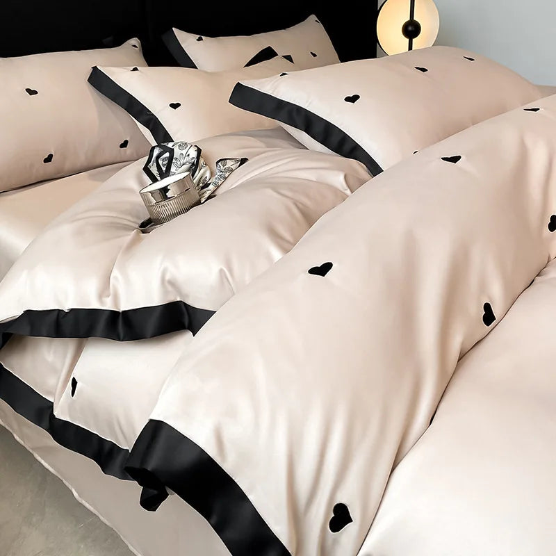 DecorBites™ Ice Silk Embroidery Bedding Sets: Luxury Rayon Duvet Set with Lace, Soft & Cozy