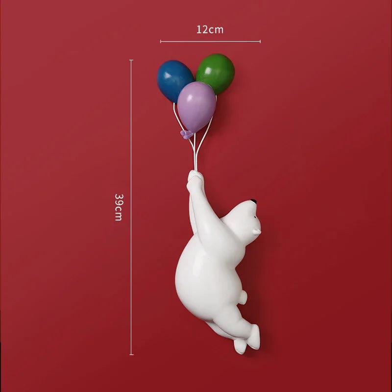 DecorBites™ Flying Bear Figurines Balloon Polar Bears Resin Decoration Modern Gift for Boy/Kids