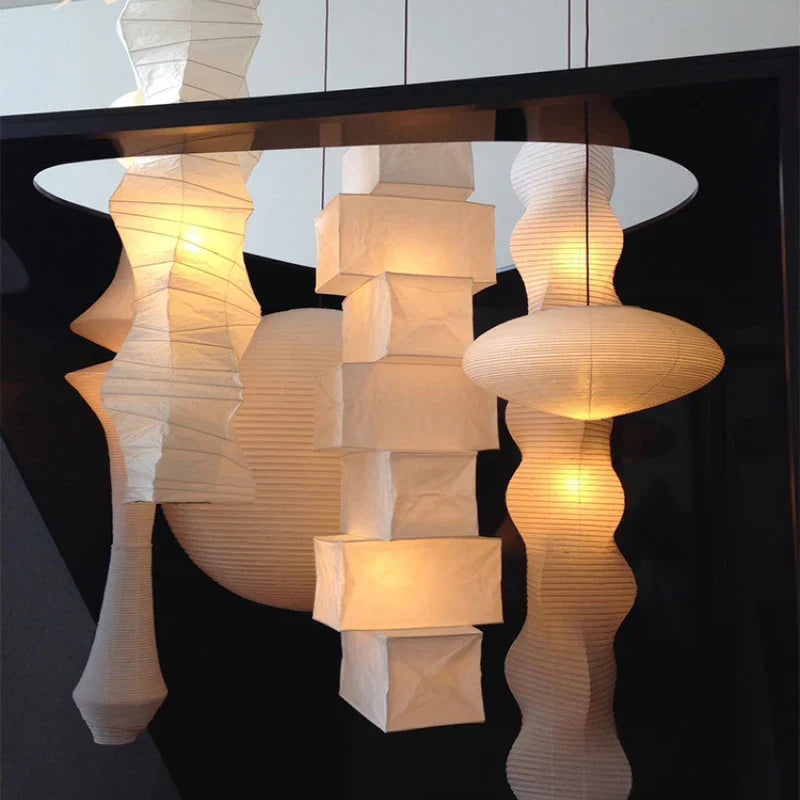 "Afralia™ Akari Rice Paper Pendant Lamp for Living Room Bedroom, LED Hanging Light"