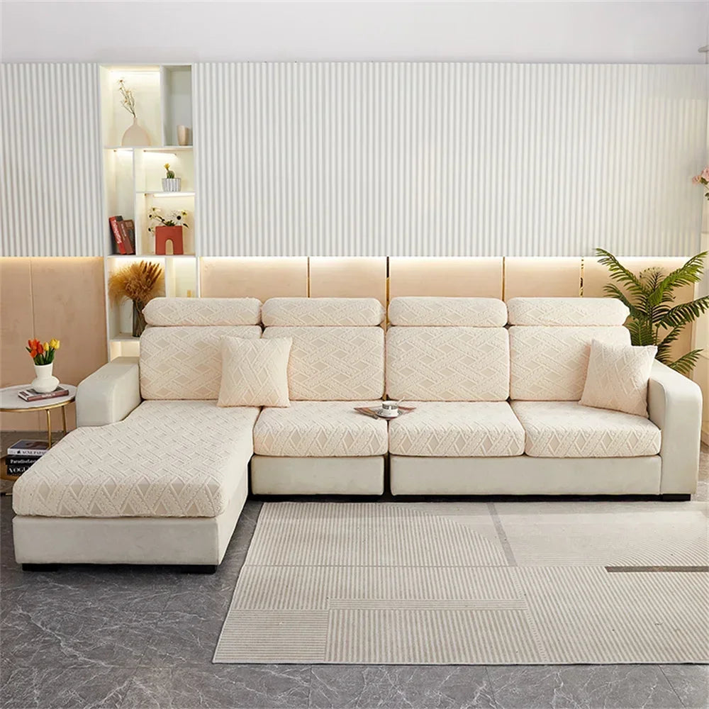 DecorBites™ Jacquard Velvet Sofa Seat Covers: Luxury Polar Fleece Stretch Protector