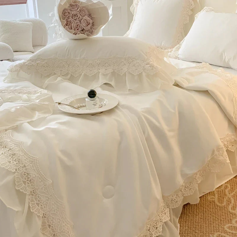 DecorBites™ French Wedding Lace Ruffles Bedding Set